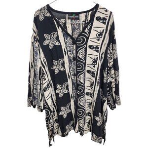 VTG Cherry Creek Womens Wearable Art Tunic Top 1X Black Floral 3/4 Sleeve BOHO